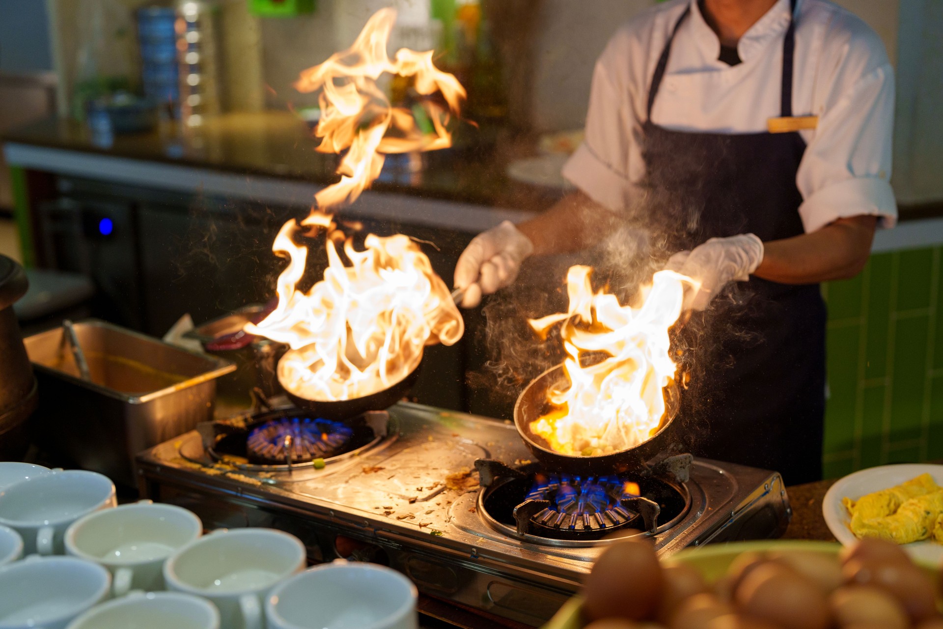 Flambé Cooking in Action on Gas Stove